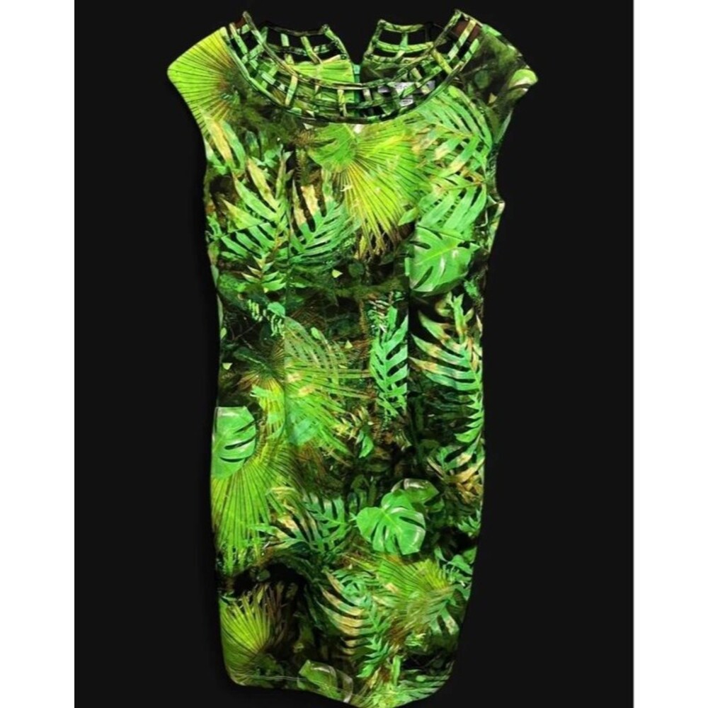 Madison Leigh Women’s Size 6 Green Tropical Leaf Print Bodycon Dress